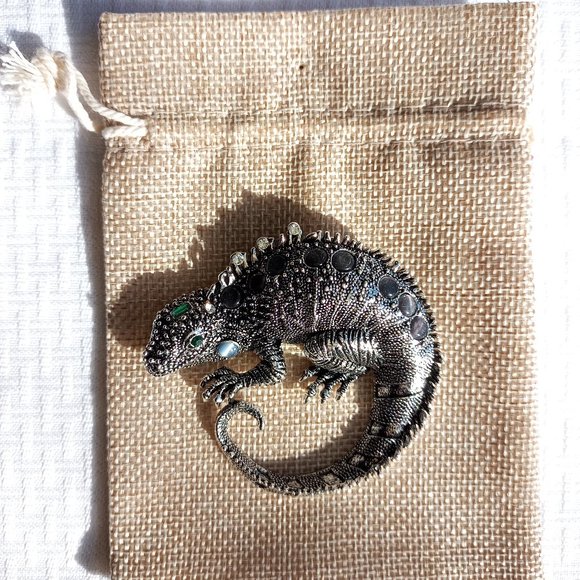 Gemstone Lizard Reptile Pin Broach - Picture 2 of 4